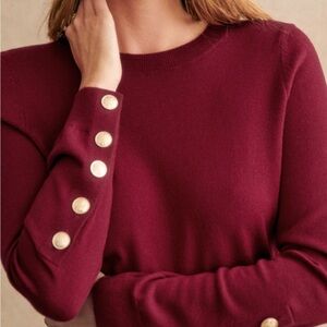 Sezane Burgundy Paolo Jumper Sweater with Gold Button Accents - Size XS